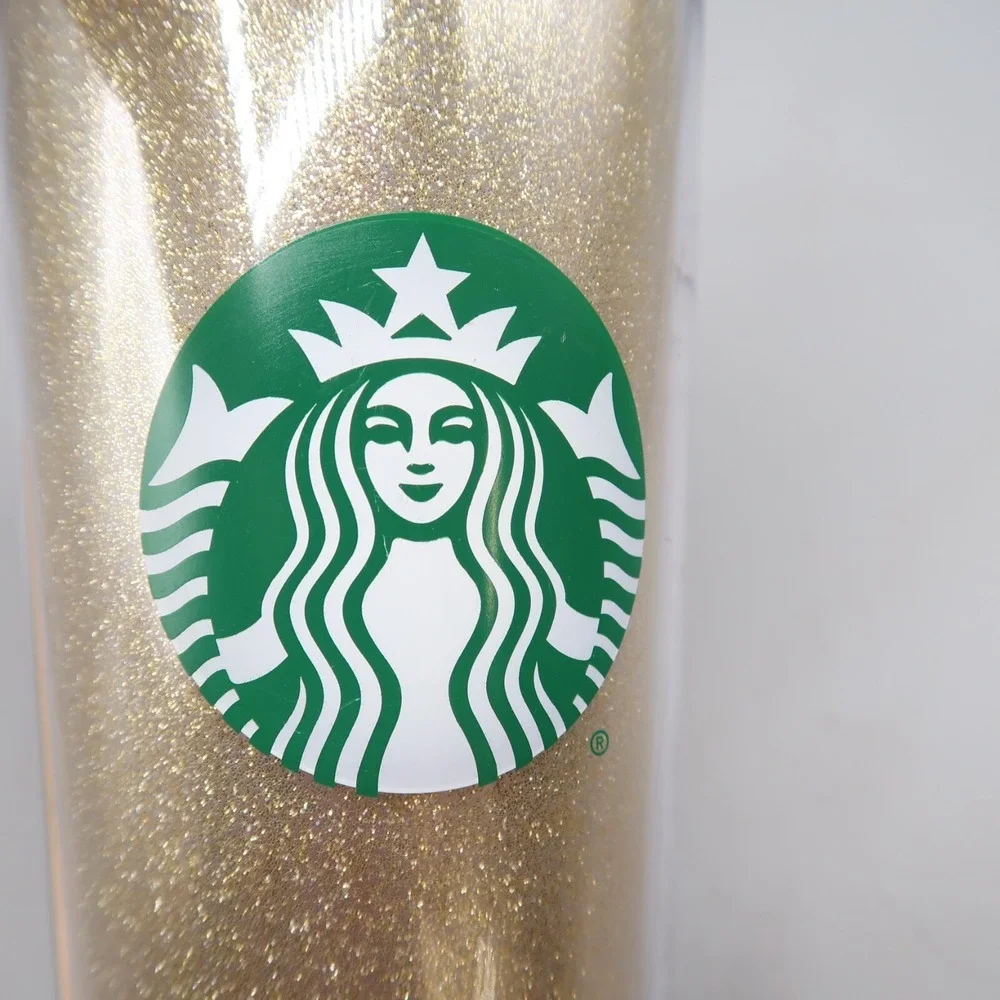 Starbucks Gold Glitter 24oz Tumbler with Screw on Lid  Red Straw Retired